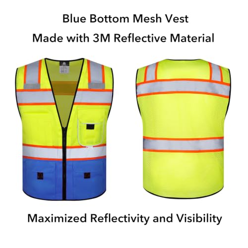 Dib Safety Reflective Safety Vest Made with 3M Tape, Yellow and Blue M - color: Yellow & Blue, size: Medium