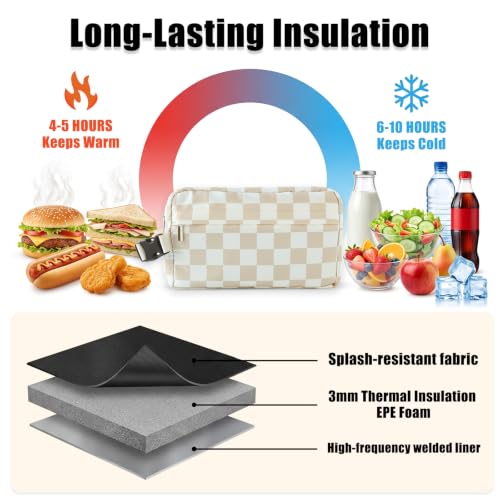 Leakproof Freezable Snack Bag Reusable Cooler Insulated Lunch Box - color: Beige Checkerboard
