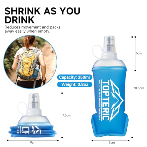 Collapsible Soft Flask Water Bottle, TPU Soft Folding Flexible Water Bottles for Hydration Pack/Running Vest, BPA/PVC Free, Ideal for Running Hiking Cycling Climbing (250ml) - style: 250ml