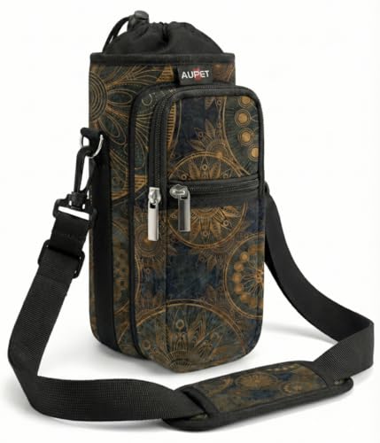 AUPET Water Bottle Sling Bag Sleeve Holder Carrier 25/32/40/64 oz,Insulated Crossbody Water Bottle Case Cover with Strap and Pockets for Men/Women Walking Hiking - color: stylish, size: 64oz