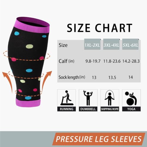 Plus Size Compression Leg Sleeves for Women& Men 15-20mmHg Wide Calf Knee High Leg Sleeves - color: Purple Dot, size: X-Large-XX-Large