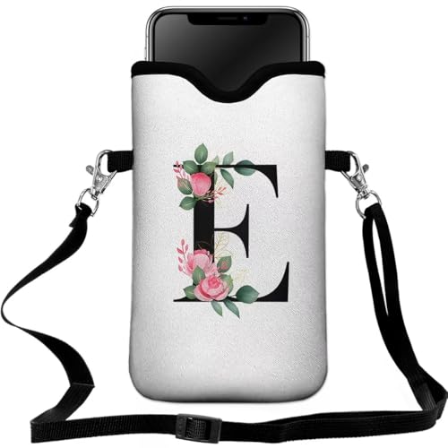 Cell Phone Sleeves Bag Case Crossbody Neoprene Holder Lanyard Phone Pouch for Women Men 7.5 X 4.5 Inches - Letter_E - color: Letter_E
