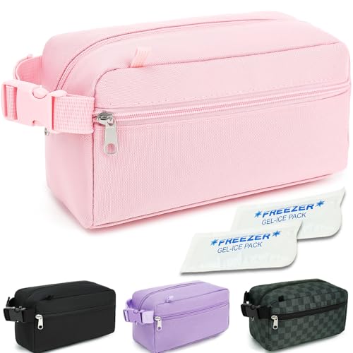 GYEUKHAM Freezable Lunch Bag,Reusable & Collapsible Mini Cooler for Adults,Insulated Lunch Box with Ice Packs,Freezable Snack Bag with Handle Buckle, On-the-Go,Pink - color: Pink+Ice pack