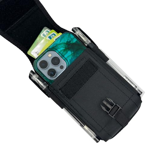 Heavy Duty Nylon Phone Holster with Built-in Card Slot, Vertical & Horizontal Belt Clip Pouch for iPhone 16/17 Pro Max & Galaxy S24/S25 Ultra