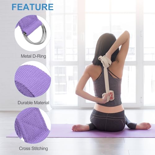 PATIKIL Yoga Strap for Stretching, Cotton Yoga Belt with Adjustable Metal D-Ring Buckle Stretch Band for Fitness Pilates - color: Light Purple