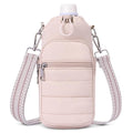 Water Bottle Bag 40 oz Crossbody Holder for Walking Hiking Insulated Carrier Purse with Adjustable Strap - color: Pink
