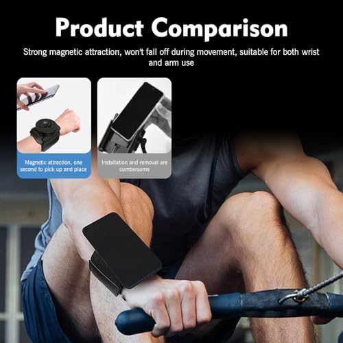 Magnetic Wristband Phone Holder for Running, Adjustable Suction Outdoor Sports Arm Strap, Hands-free Navigation Armband Mount, Phone Carrier for Biking Walking Jogging Hiking (Black)