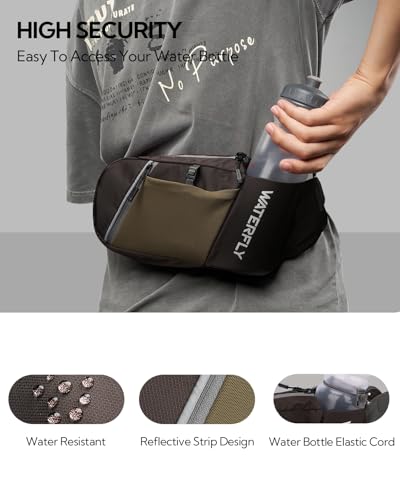 WATERFLY Water Bottle Fanny Pack, Hiking Hydration Belt for Women Men - color: Coffee Brown