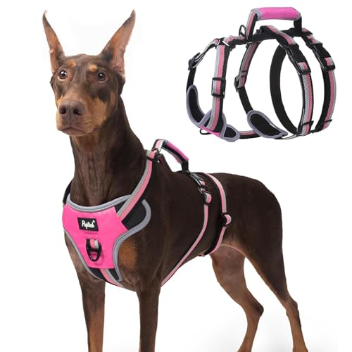 PUPTECK Escape Proof Dog Harness with Padded Handle, No Pull Pet Vest Harness Durable Reflective for Medium Large Dogs Walking Training and Running, Pink, M - color: Pink, size: Medium