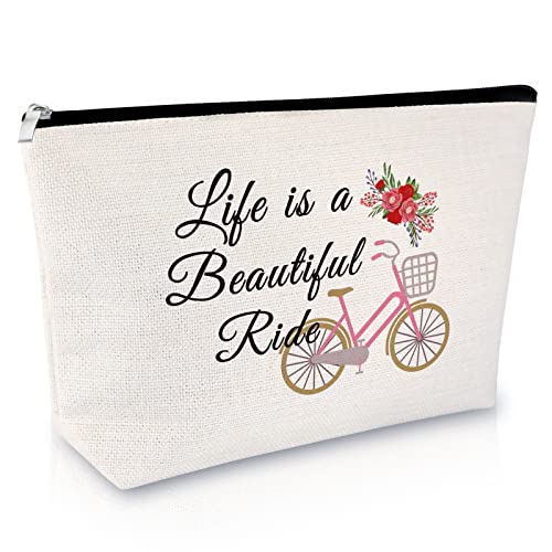 Bike Lovers Gift for Women Friend Makeup Bag Cycling Gift for Girl Daughter Cosmetic Bag Bicycle Presents for Bike Lover Rider Riding Presents for New Driver Birthday Christmas Travel Cosmetic Pouch