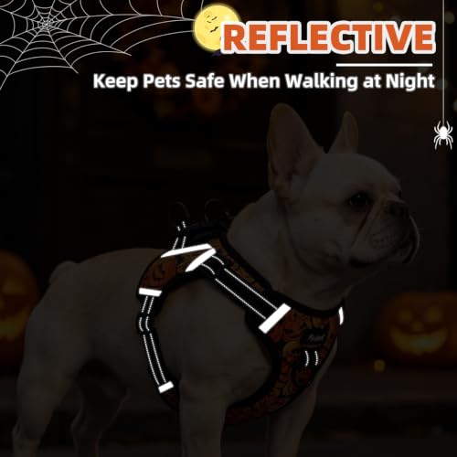 PUPTECK Halloween Dog Harness Small Sized Dog, Step in Adjustable Reflective Dog Vest Harness Escape Proof, No Pull Soft Padded Harness Easy Control, Black S - color: Black(Halloween), size: S (CHEST: 13"-18")
