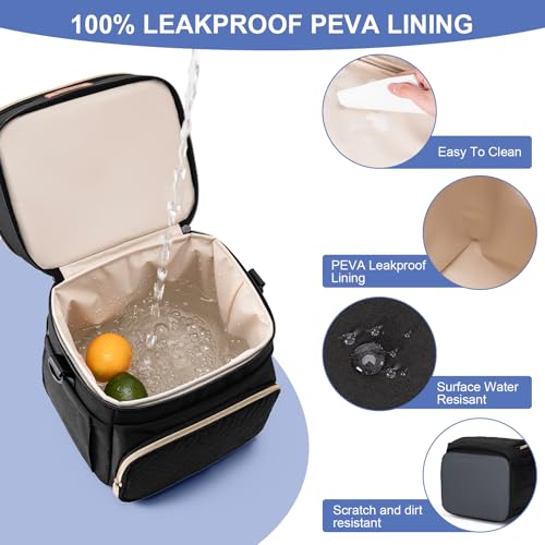 Breastmilk Cooler Bag with Ice Pack Fits 6 Baby Bottles Up to 9 Ounce, Double Deck Leak-Proof Baby Bottles Bag with Shoulder Strap for Nursing & Working Mom, - color: Black with pocket