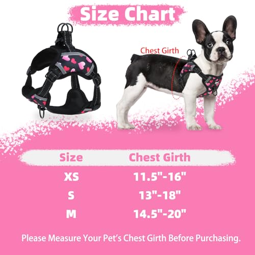 PUPTECK Dog Harness Small Sized Dog, Step in Adjustable Reflective Dog Vest Harness Escape Proof, No Pull Soft Padded Harness Easy Control, Heart, M - color: Black(Heart), size: M (CHEST: 14.5"-20")
