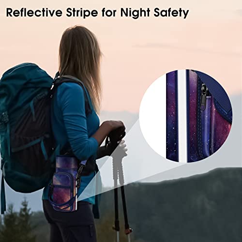 CaseBot Water Bottle Carrier Bag Sling Case, Sports Water Bottle Pouch Holder Sleeve with Adjustable Shoulder Hand Strap and 2 Pockets for Men Women Hiking Camping Travelling - color: Galaxy