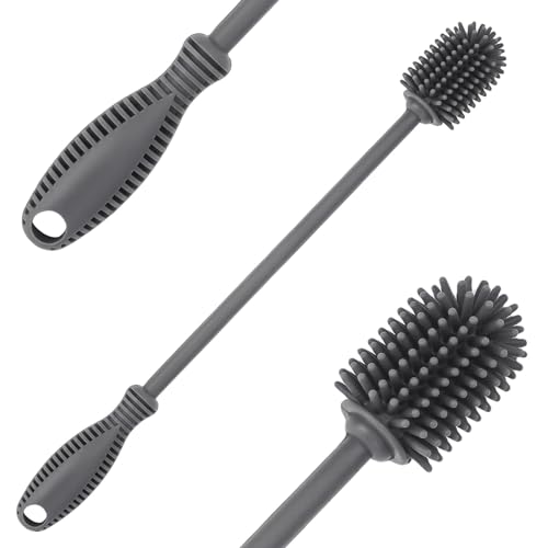 Silicone Bottle Brush with Long Handle, 12.5" Bottle Cleaning Brush, Gray - color: Gray