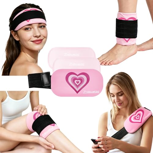 Gel Ice Packs for Injuries Reusable 2 Packs Hot Cold Gel Wrap with Strap - color: Pink-2 Pack-large