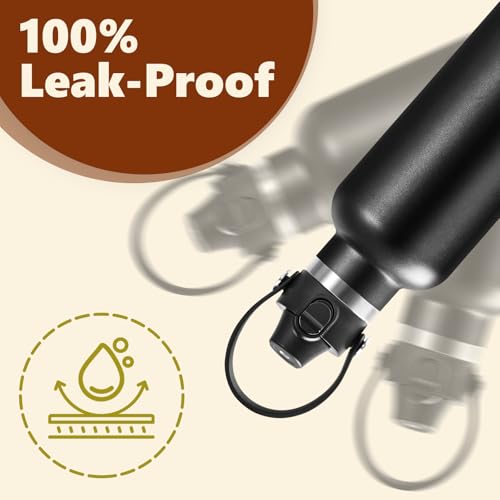 EIPOSAU Auto Flip Lid for Hydro Flask Standard Mouth Bottle, Spout lid for HydroFlask Narrow Mouth Bottle, Replacement Lid with Button Lock - color: Black