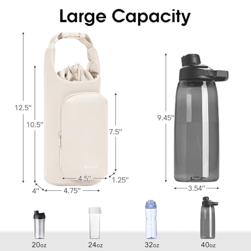 Ceneda Water Bottle Carrier Bag with Phone Pocket 32oz 40oz Tumbler Insulated Water Bottle Holder with Adjustable Shoulder Strap Carrier Sling Bag (Beige) - color: Beige