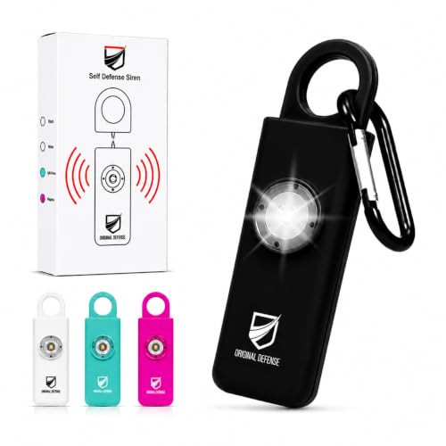 Original Defense® Siren Self-Defense Alarm - 130 dB Keychain Alarm with LED Strobe Light for Women, Children, and Elderly - Police Recommended - (Black, 1 Count) - color: Black