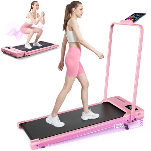 ANCHEER Walking Pad with Incline - Under Desk Treadmill with Handle Bar - color: Fashion Pink