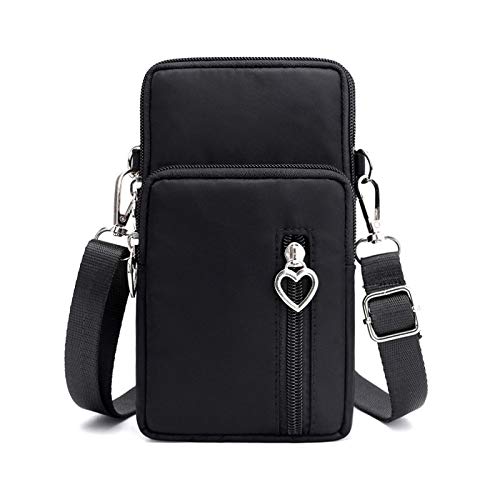 Women Small Crossbody Bag Cell Phone Purse Shoulder Pouch Armband Wallet Case Handbag for iPhone Samsung Google Pixel - color: Black