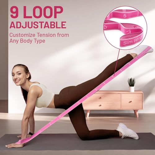 Slim Panda Stretch Strap with 9 Loops, Elastic Yoga Straps for Stretching - color: Pink