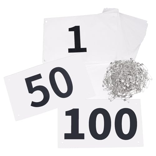 TRIWONDER Race Bibs Running Numbers with Safety Pins, Tyvek 4"x7" Large Numbers 1-500 for Marathon Runners Events Sports Games - color: Black&White [4"x7"] 1-100