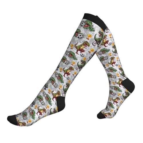 Compression Socks Knee High Support Socks Women Circulation Stockings for Athletic Running Cycling Flying - color: Dinosaur Football