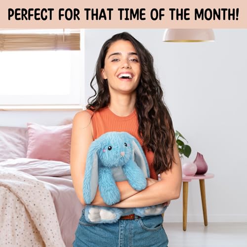 Bunny Microwavable Stuffed Animal – 1.5 lb Unscented Heating Pad Plush, Soft Cozy Bunny Toy for Relaxation and Comfort, Gift for Women, Girls, Adults & Kids by Happy Fuel, Blue - color: Blue Bunny