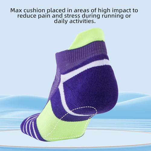 Kodal Copper-Infused Ankle Compression Running Socks Cushioned Perfect Fit - color: Purple/Yellow-5 Pairs, size: Medium-10