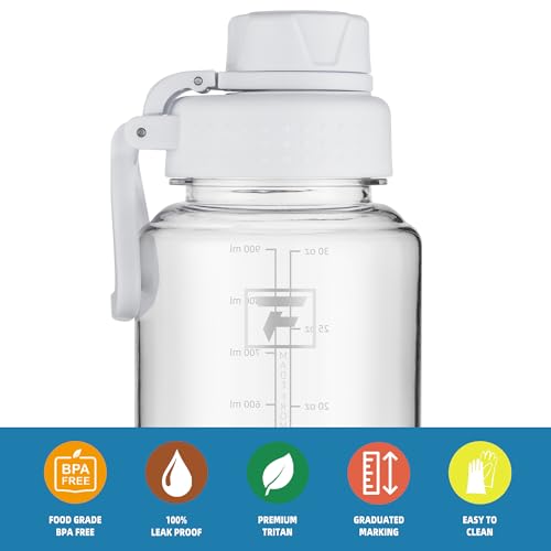Fanhaw 32oz Clear Plastic Water Bottle with Fast-Flow Lid, Clear&White - color: Clear&White