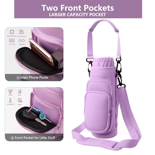 linmaya Water Bottle Carrier Bag,Water Bottle Holder with Straps Phone Pockets Fits Stanley IceFlow Owala 16/24/32/40oz Tumbler - color: Purple, size: 16-40 Oz wihtout Handle