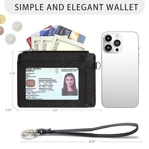 SEAVILIA Small Wallet for Women Slim Wristlet Keychain Wallets RFID Credit Card Holder With Zipper Pocket, ID Window (Black) - color: Black