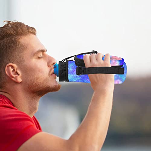 AUPET Water Bottle Sling Bag Sleeve Holder Carrier 25/32/40/64 oz,Insulated Crossbody Water Bottle Case Cover with Strap and Pockets for Men/Women Walking Hiking - color: blue starry sky, size: 25oz