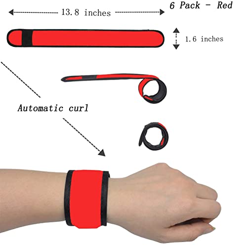 LED Glow Slap Bracelets Light Up Wristbands Flashing Arm Wrist Bands High Visibility Safety Gear Lights for Cycling Walking Running Concert Camping Outdoor Sports, Fits Women Men - color: Red - (6 Pack) - New Packaging, Come With 2 Extra Button Battery