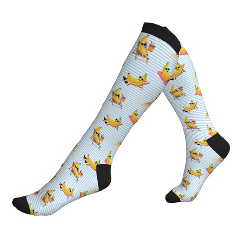 Compression Socks Knee High Circulation Support Socks For Women Men Athletic Running Work Hiking Cycling Travel - color: Funny Banana