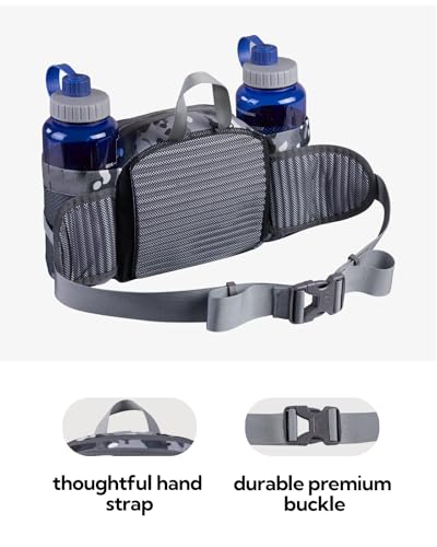 WATERFLY Fanny Pack Waist Bag: Fannie Pack 2 Water Bottle Holders Lumbar Belt Hiking Walking Running Jogging Camping Large Woman Man (Bottle Not Included) - color: Camouflage Black