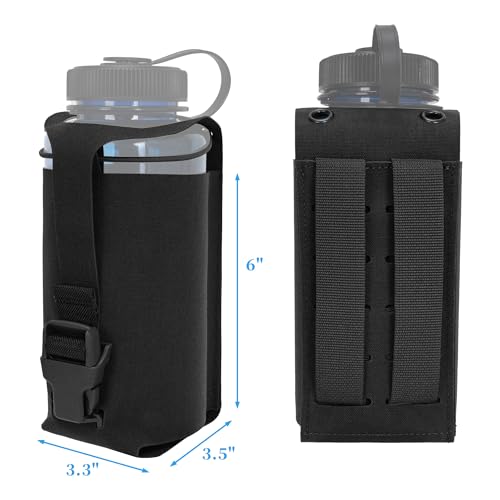 Water Bottle Pouch Molle,Water Bottle Holder with Quick Release Buckle for 32oz Water Bottle,Water Bottle Carrier for Backpack Belt Vest - color: BLK