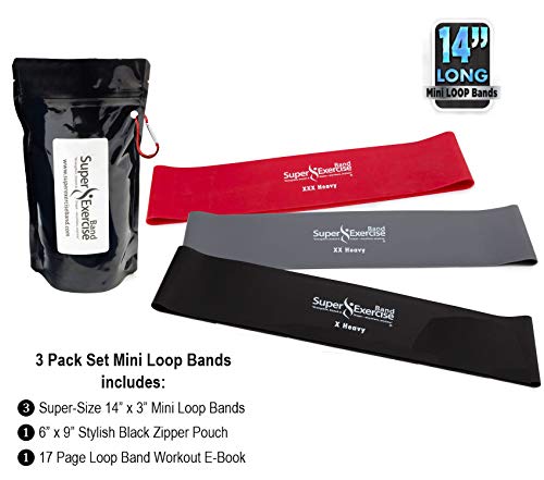 Mini Loop Bands 14x3 in, Latex Free, 3/5/10 Pack Sets - color: d. HEAVY Strength Loop Band Assortment 3 PACK
