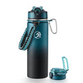 GOSWAG 24oz Insulated Stainless Steel Travel Water Bottle, 2 Lids - color: Navy Blue-Black Ombré