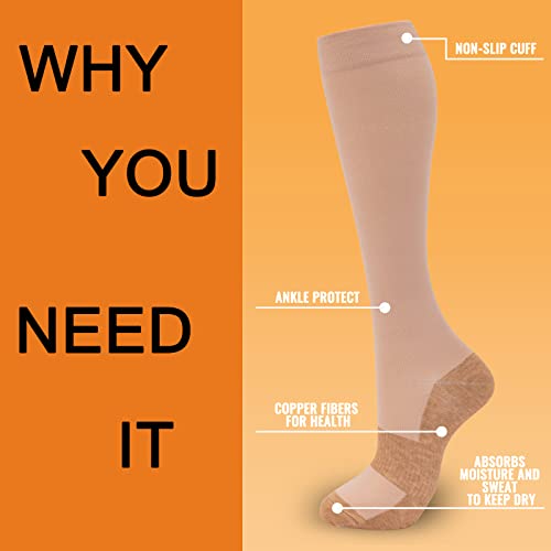 fenglaoda 8 Pairs Compression Socks for Men & Women 20-30 mmHg Knee High Nurse Pregnant Running Medical and Travel Athletic - color: 26-8 Pairs-black/White Copper, size: Large-X-Large