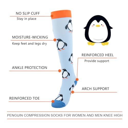 Junely Compression Socks for Women Knee High Stockings Funny Cute - color: A08penguin