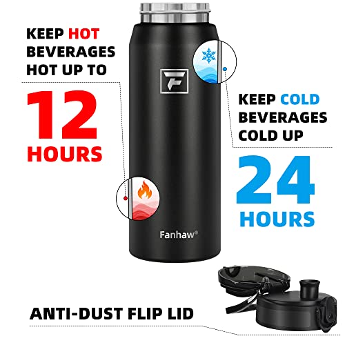 Fanhaw 24oz Kids Stainless Steel Water Bottle with Straw Lid, Black - color: Black, style: 24 Ounces