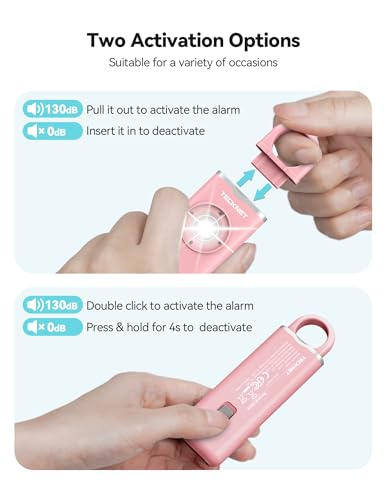 TECKNET Rechargeable Personal Safety Alarm for Women, 130dB Self Defense Keychain Alarm with SOS Strobe Light, Low Battery Notice, Loud Siren Safety Keychain for Girls Kids Elderly - Pink - color: Pink