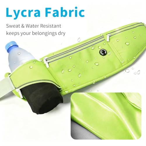 Slim Running Belt for Women Men,Runners Fanny Pack Phone Holder,Money Belt,Running Gear Accessories,with 3 Pockets (Grass green) - color: Grass green