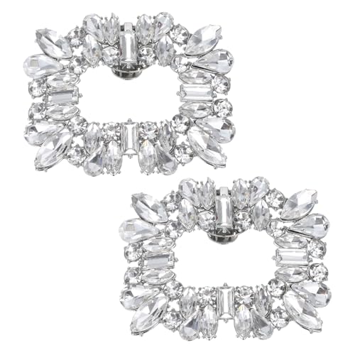 uxcell 2pcs Rhinestone Shoe Clips Detachable Square Shoes Charm Silver