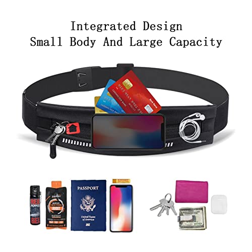 Slim Running Belt Fanny Pack, Exercise Waist Pack for Women and Men, Runners Fanny Pack Phone Holder, Waist Belt for Workout Jogging Hiking Cycling, Money Belt Running Gear Accessories (Black)