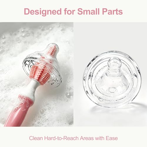 Bottle Brush Set 3-in-1, Including Long Handle Silicone Bottle Brush, Detail Cleaner, Straw Brush, Non Scratch Cleaning Brushes for Water Bottles, Tumblers and Glass (Pink) - color: Pink