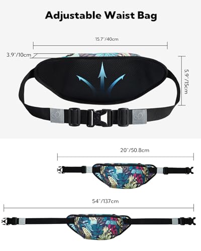 WATERFLY Fanny Pack for Men Women Water Resistant Large Hiking Waist Bag Pack Carrying All Phones for Running Walking Traveling (Black Leaf) - color: Black Leaf