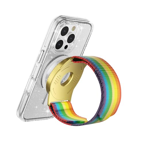 BAISRKE Magnetic Running Armband for MagSafe Case - 360° Rotatable Phone Grip with Adjustable Scent Compartment & Detachable Lanyard Compatible iPhone/Android (Rainbow & Gold) - color: Rainbow&Gold, size: XL (fits Wrist/Armband up to 15")